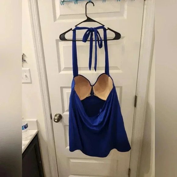 Womens Royal Blue Swimsuit Top Cacique Size 44DD Halter #Q339 - Picture 2 of 3